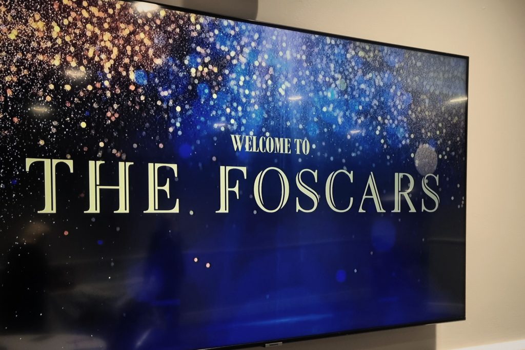 Television screen showing The Foscars logo